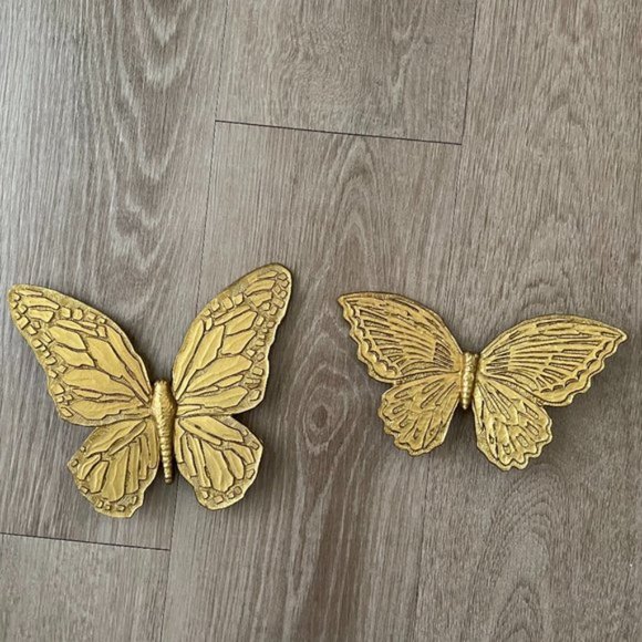 Pair of Vintage 1971 Gold Butterfly Wall H…